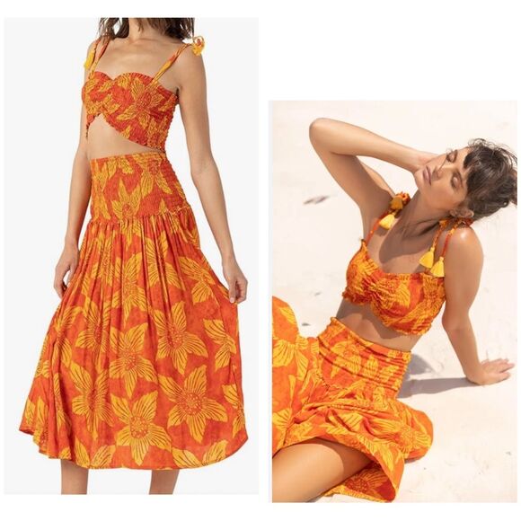 Tiare Hawaii Havana tropical orange crop top and maxi skirt set size small - Picture 1 of 11